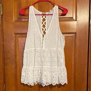 American Eagle White Eyelet Tank Top
